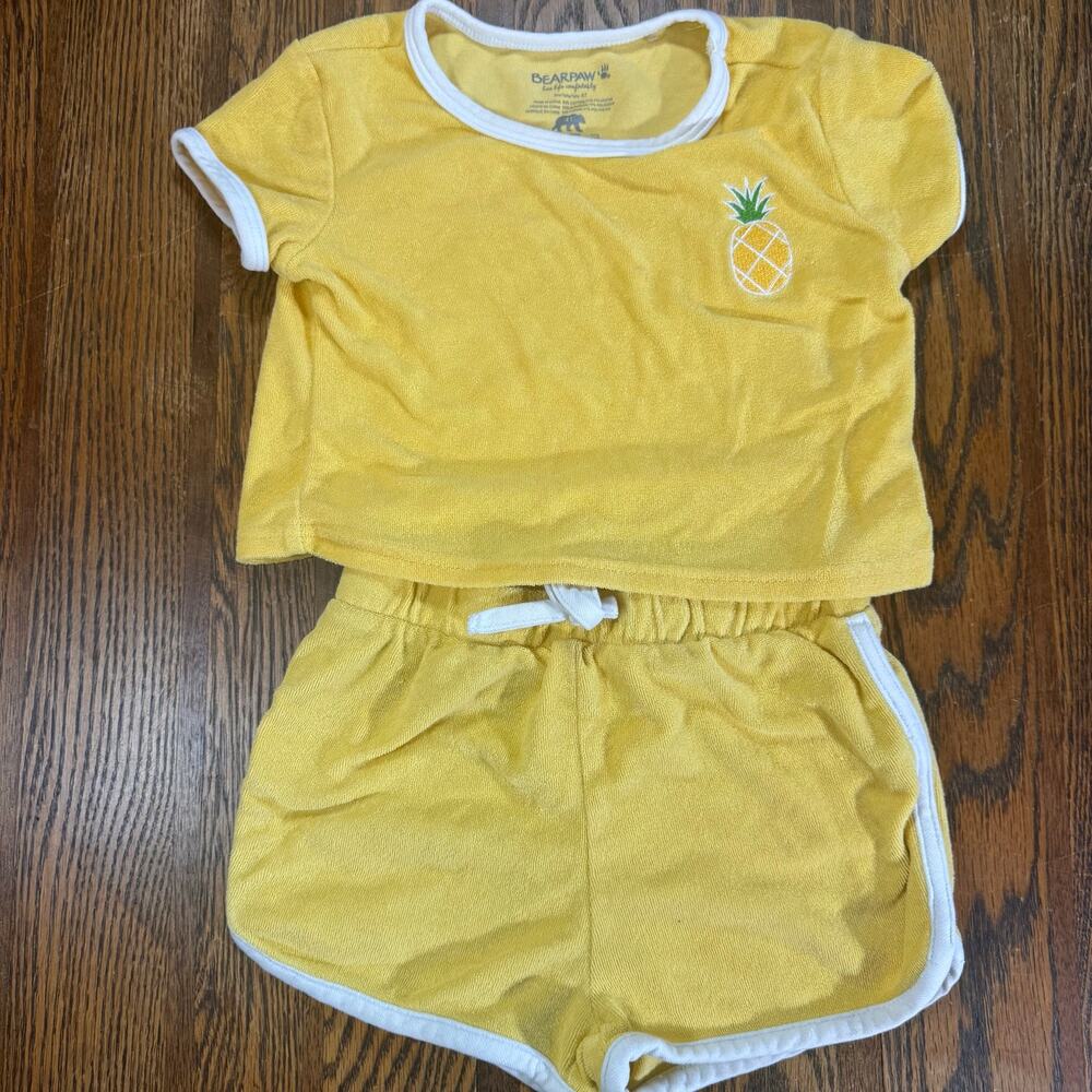 Bearpaw Toddler Girls Yellow Pineapple Terry Cloth Short Set 4T Cute Summer Set